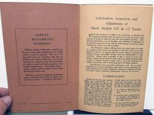 1935 Mack Truck Models CH & CJ Owners Manual Lubrication Inspection Adjustment