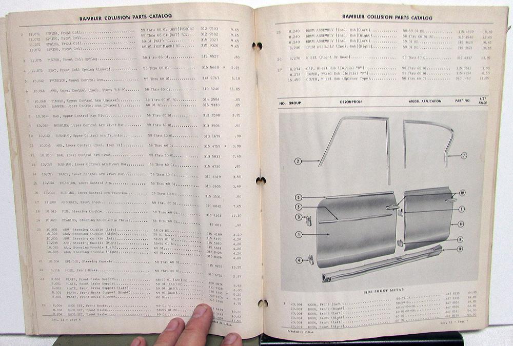 1956 1957 1958 1959 1960 1961 Rambler Collision Parts Catalog