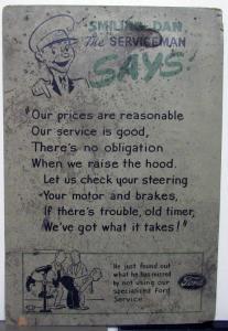 Vintage Ford Dealer Service Department Cardboard Sign Batteries Smiling Dan