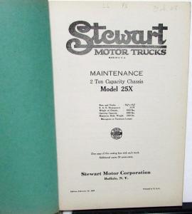 1928 Stewart Motor Trucks 25X 2 Ton Instruction Repair Parts Catalog Owners Man