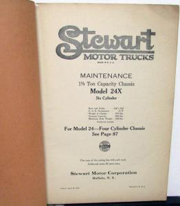 1928 Stewart Motor Trucks Model 24 24X 11/2 Ton Instruction Repair Parts Catalog