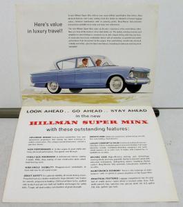 1962 Hillman Super Minx Dealer Sales Brochure Features & Specifications