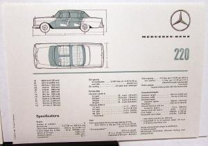 1964 Mercedes-Benz 220 Sales Brochure Large Folder with Spec Data Sheet P2234/6