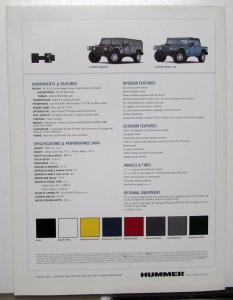 2002 Hummer H1 Dealer Sales Brochure Large Folder Features Option Specs