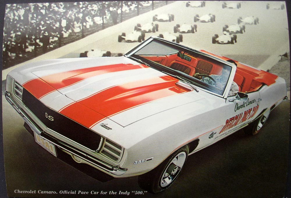 NOS 1969 Chevrolet Camaro SS Indy 500 Pace Car Dealer Postcard