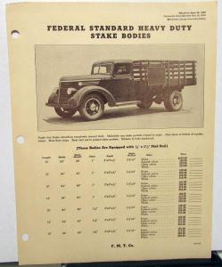 1940 Federal Standard Truck Heavy Duty Stake Bodies Price Sheet Folder