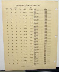 1940 Federal Standard Truck Heavy Duty Stake Bodies Price Sheet Folder