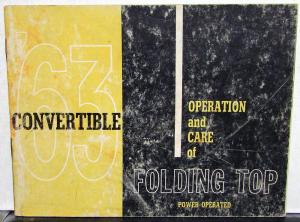 1963 General Motors GM Convertible Top Operation Care Owners Manual SS Corvette