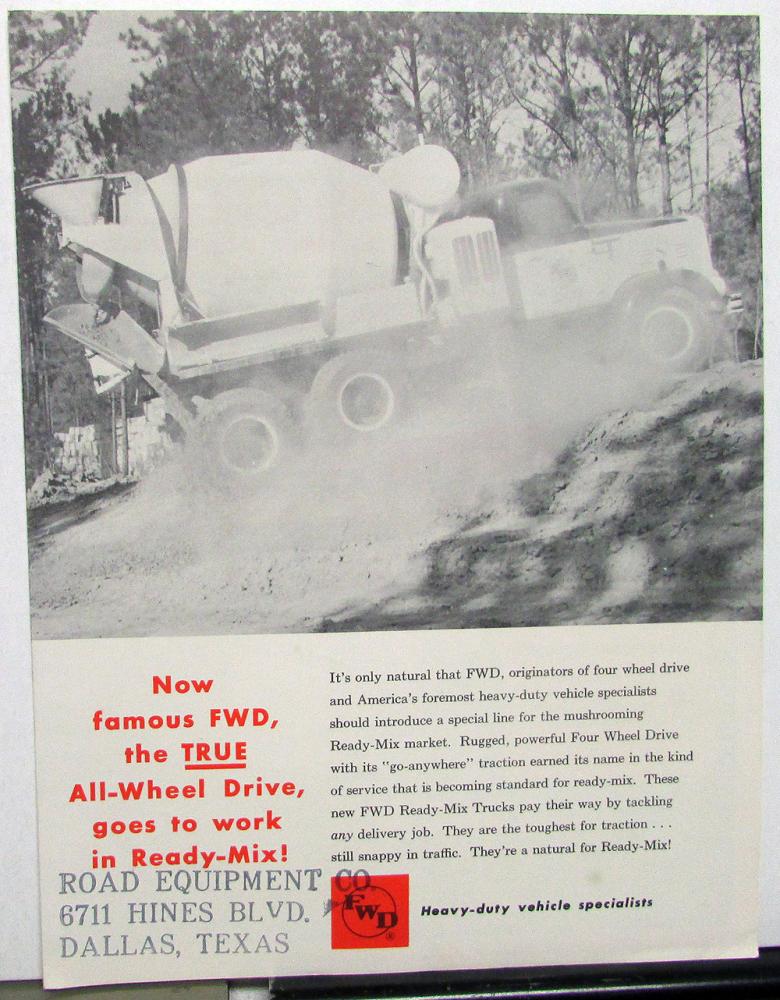 Mid 1960s FWD All-Wheel Drive Ready-Mix Concrete Truck Dealer Sales Brochure