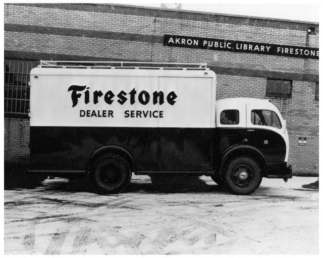 1950s White Box Truck Press Photo 0101 - Firestone Dealer Service - Akron