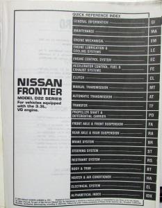 1999 Nissan Frontier Shop Service Repair Manual 3.3L VG Engine OEM Original