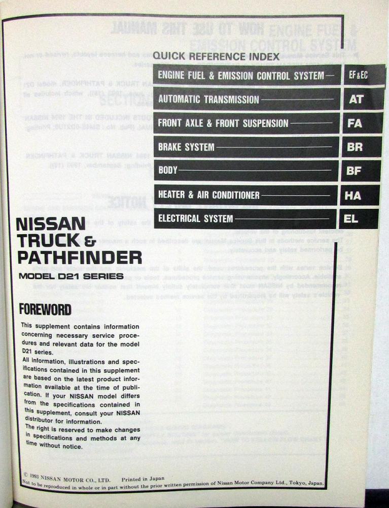1994 Nissan Truck & Pathfinder Wiring Diagrams Shop Service Manual