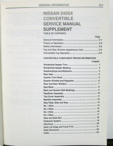 1992 Nissan 240SX Convertible Shop Service Repair Maintenance Manual Supplement