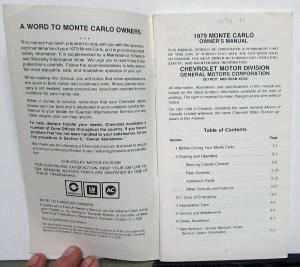 1979 Chevrolet Monte Carlo Owners Manual Care & Operation Instructions Orig