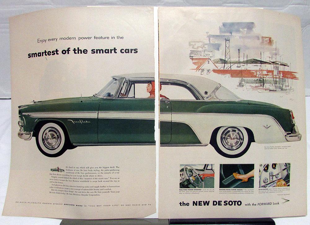 1955 De Soto Vintage Magazine Car Ad Large 2 Page Fireflite Forward Look