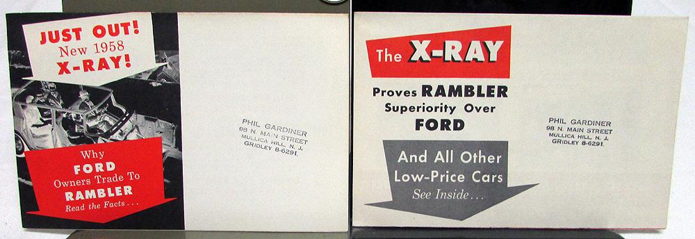 1958 AMC Rambler Dealer Mailers Brochures Pair X-Ray Compare to Ford Models
