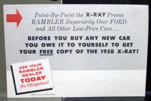 1958 AMC Rambler Dealer Mailers Brochures Pair X-Ray Compare to Ford Models