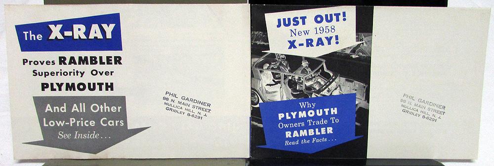 1958 AMC Rambler Dealer Mailers Brochures Pair X-Ray Compare to Plymouth Models