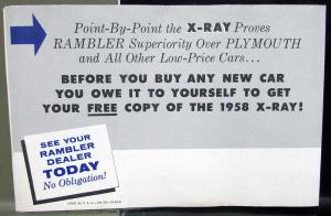 1958 AMC Rambler Dealer Mailers Brochures Pair X-Ray Compare to Plymouth Models