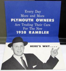 1958 AMC Rambler Dealer Mailers Brochures Pair X-Ray Compare to Plymouth Models