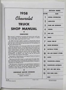 1958 Chevrolet Truck 3100 3200 3400 3500 & Larger Service Shop Manual Repro
