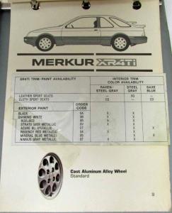 1985 Merkur XR4Ti Color and Upholstery Selections Dealer Album