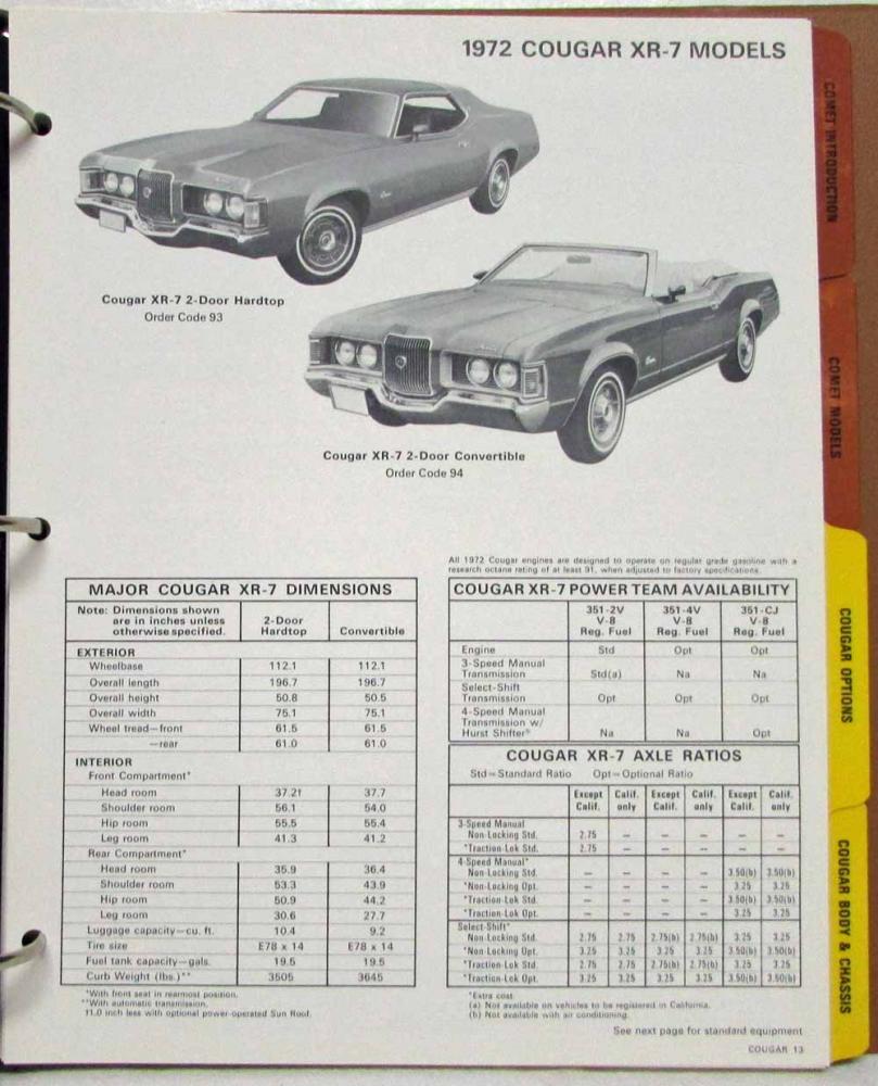 1972 Mercury Dealer Product Data Book Album Features Options Cougar Lincoln 75 mercury comet on 1972 Mercury Dealer Product Data Book Album Features Options Cougar Lincoln