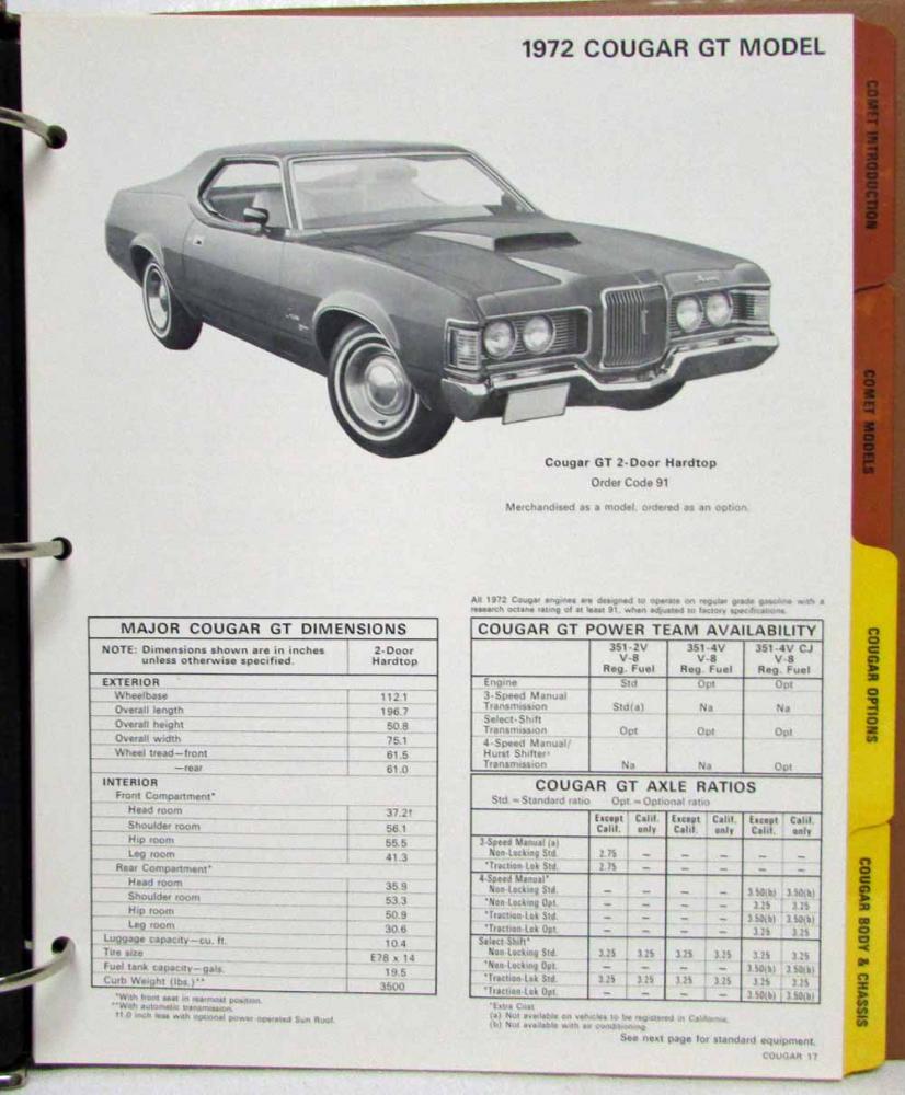 1972 Mercury Dealer Product Data Book Album Features Options Cougar Lincoln 75 mercury comet on 1972 Mercury Dealer Product Data Book Album Features Options Cougar Lincoln