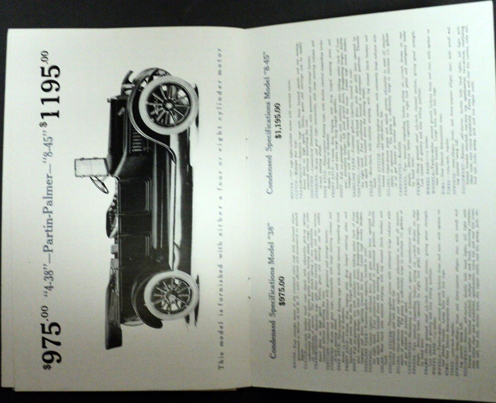 1916 PartinPalmer Motor Cars Model 20 32 438 845 Sales Brochure Catalog Real