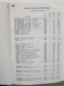 1960 Chevrolet Dealer Accessories Confidential Price Schedule Car Truck Orig