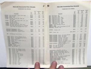 1960 Chevrolet Dealer Accessories Confidential Price Schedule Car Truck Orig