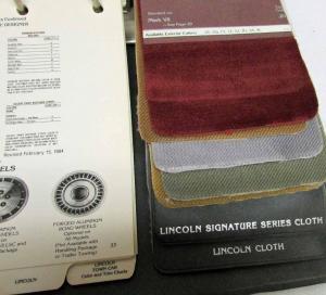 1984 Lincoln Color & Upholstery Selection Dealer Album Town Car Continental Mark