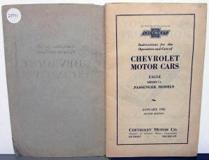 1933 Chevrolet Eagle Series CA Passenger Car Owners Manual Care & Op Original