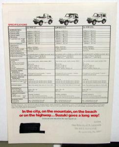 1986 Suzuki 4X4 Dealer Sales Brochure SJ 410 LC VXL SJ410QXLC