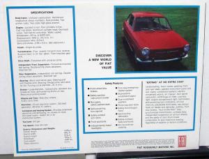 1967 Fiat Dealer Sales Brochure 850 Fastback Coupe Features & Specs