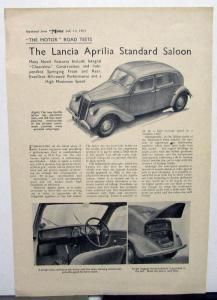 Lancia Literature Collection 1937 Aprilia Saloon Article 1977 Data Sheets & More
