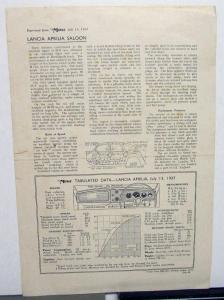 Lancia Literature Collection 1937 Aprilia Saloon Article 1977 Data Sheets & More