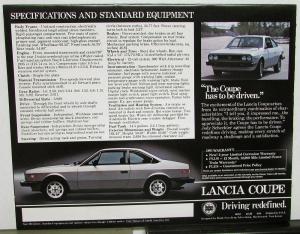 1981 Lancia Coupe Dealer Sales Brochure Folder Poster Features Specs