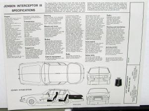 1971-1972 Jensen Interceptor III Dealer Data Sales Sheet Handout 440 4 BBL Orig