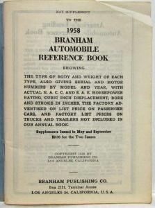 1958 Branham Automobile Reference Book - May Supplement
