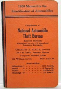 1958 Manual for the Identification of Automobiles License Plates Chrysler Chevy