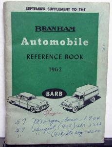 1962 Branham Automobile Reference Book - September Supplement