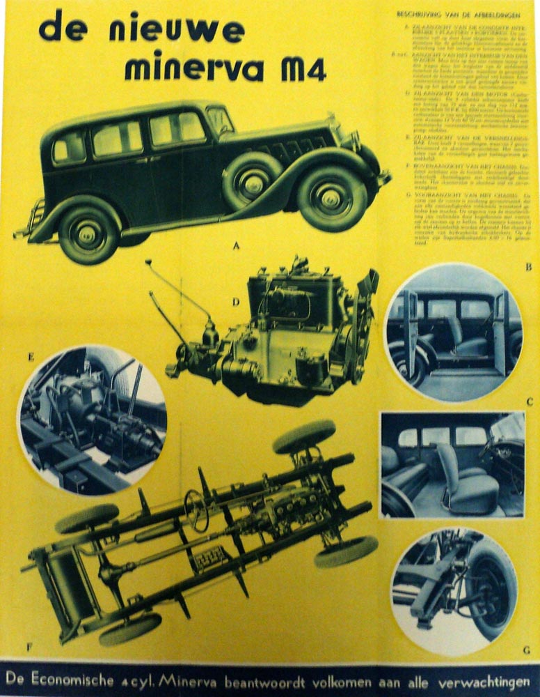 1934 de nieuwe Minerva Motors M4 4 Cyl 12 PK Sales Leaflet Dutch Text