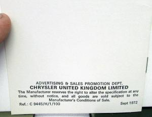 United Kingdom Chrysler Foreign Dealer Color Options Sales Brochures Set Of 3