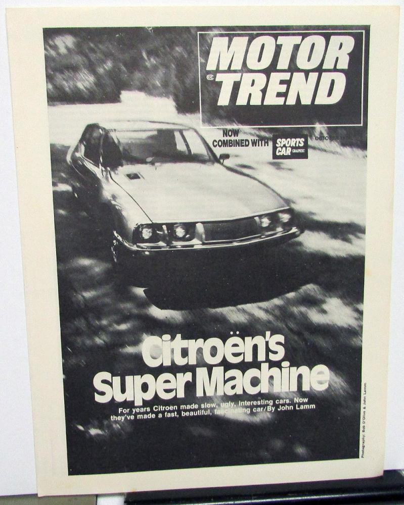 1972 Citroen SM Dealer Sales Brochure Motor Trend Article Reprint