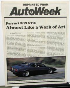 Ferrari 308 GT4 Dealer Sales Brochure AutoWeek Article Reprint Features Orig