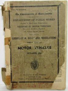 1941 Massachusetts Legislation Rules & Regulations Related to Motor Vehicles