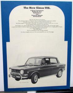 1969 Simca Dealer Sales Data Sheets Pair 1118 1204 Handouts Foreign Chrysler