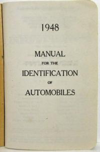 1948 Manual for the Identification of Automobiles License Plates Chevrolet Nash