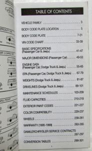 1999 DaimlerChrysler Service & Parts Data Handbook Dodge Chrysler Plymouth Jeep